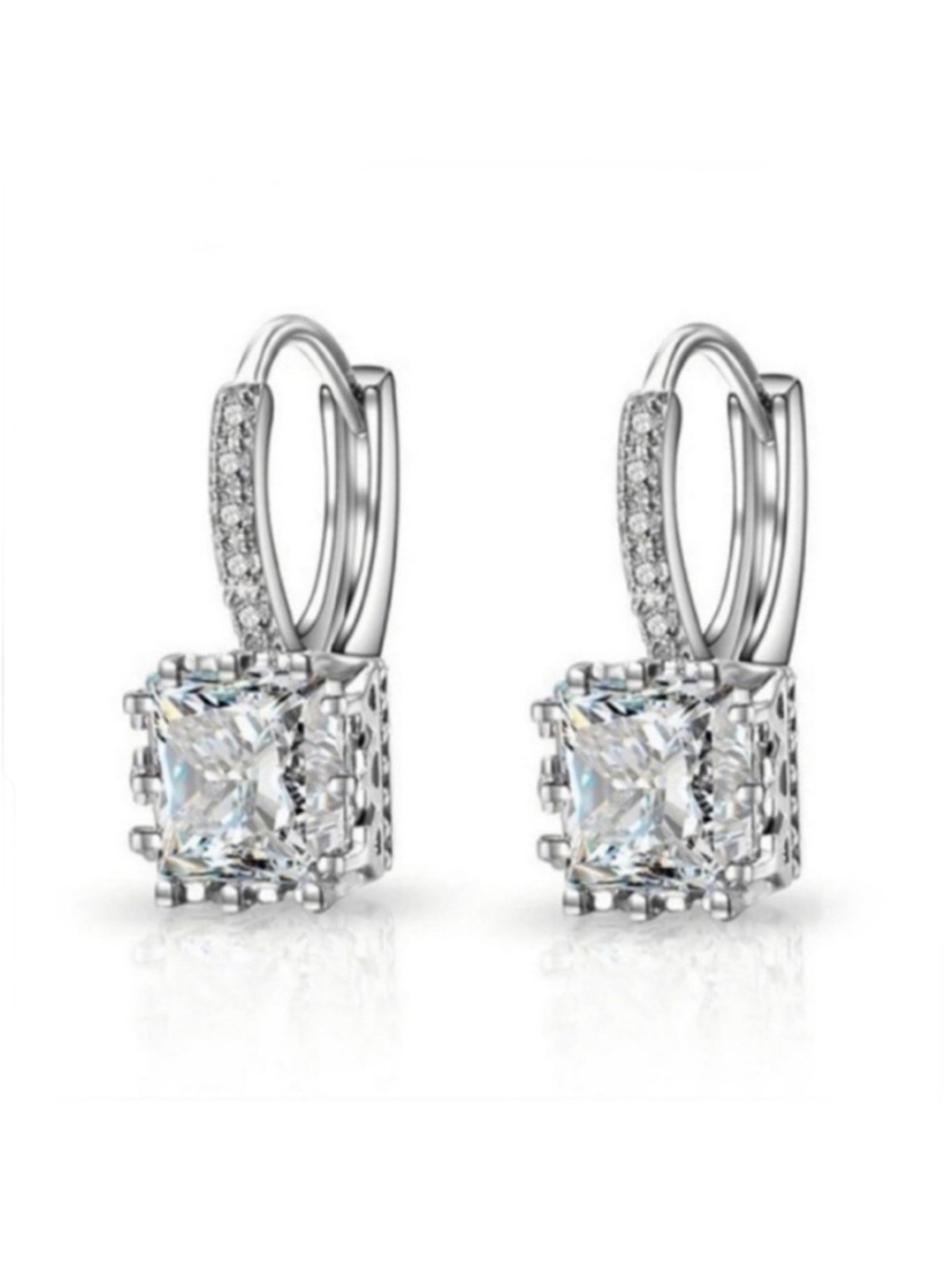 Swarovski Elements 925 Sterling Silver 5.0 ct Square Solitaire Drop Earrings NEW